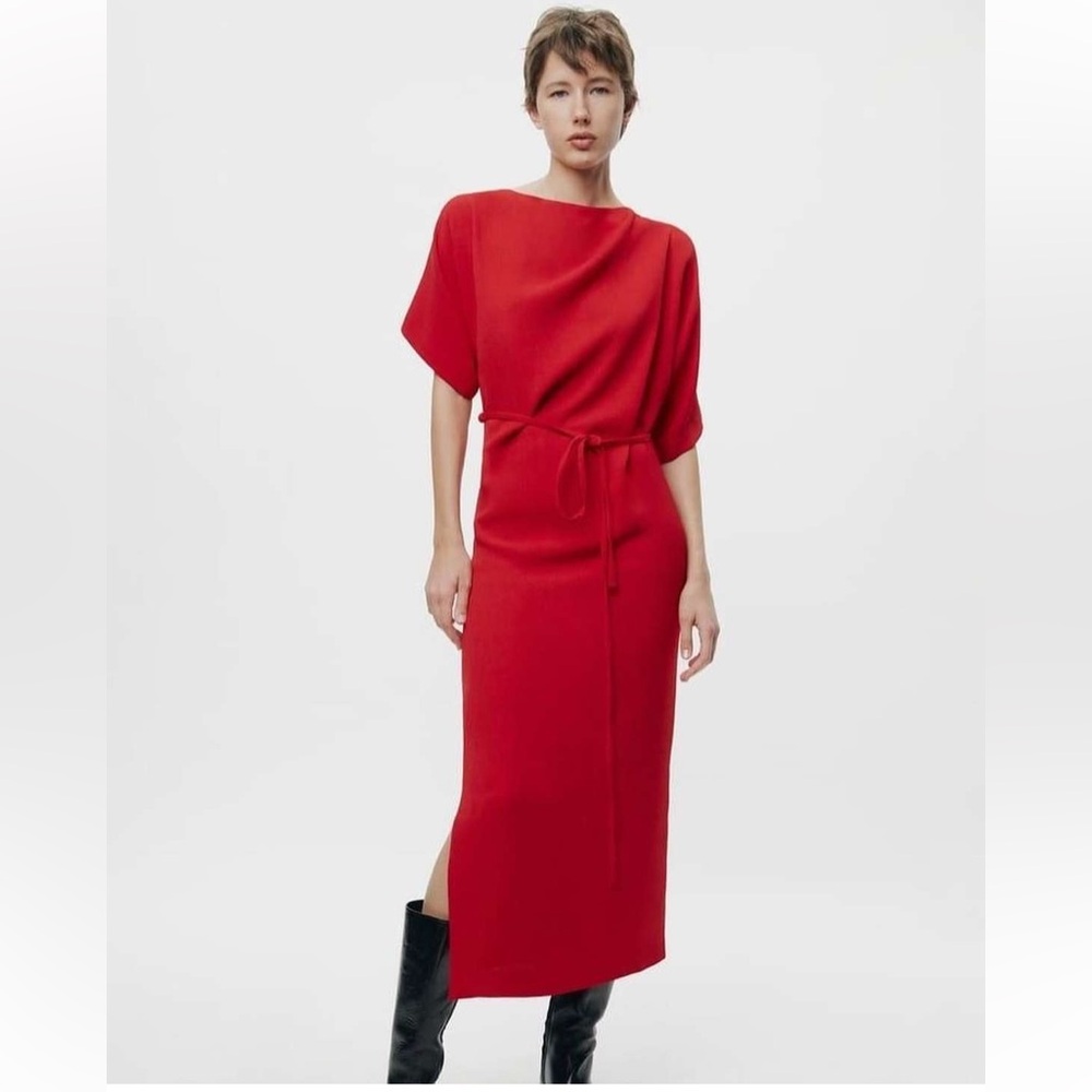 ZARA LONG BELTED DRESS - Picture 3 of 10